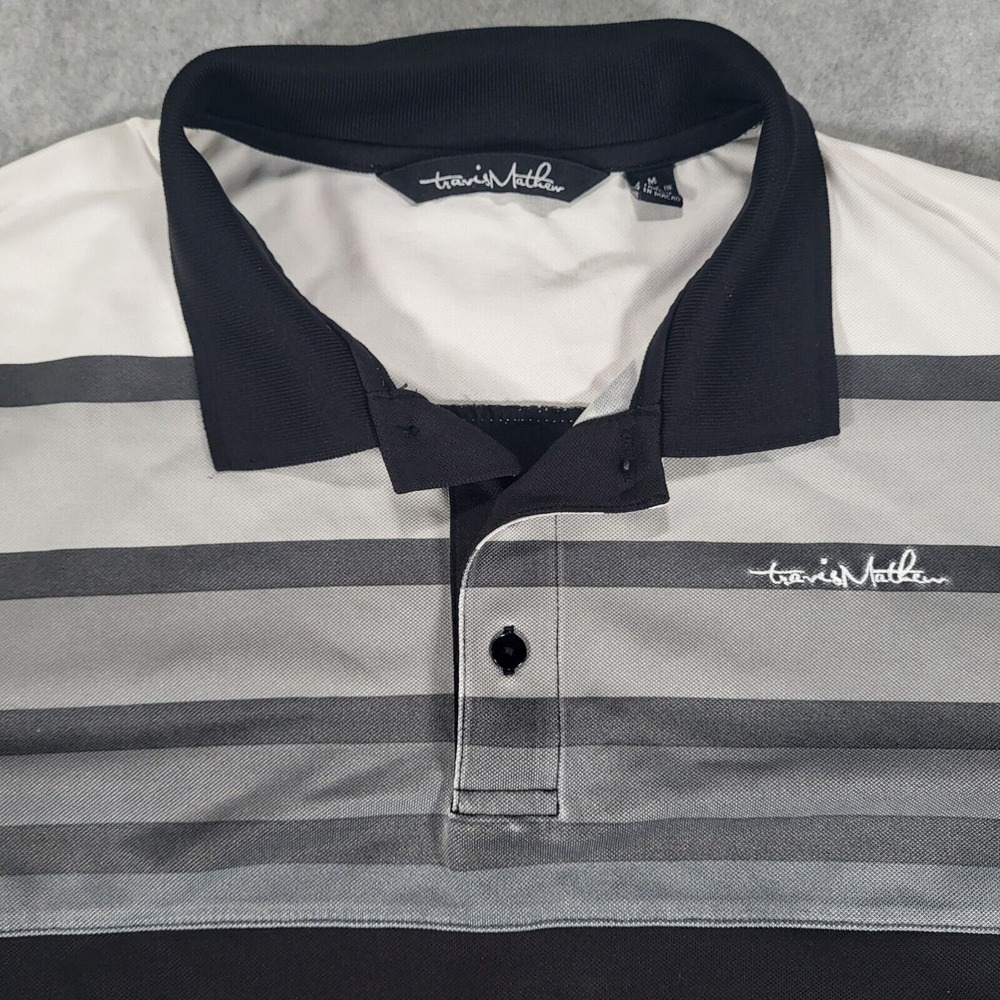 Travis Mathew‎ Short Sleeve Polo Mens Medium Black Gray Stripes